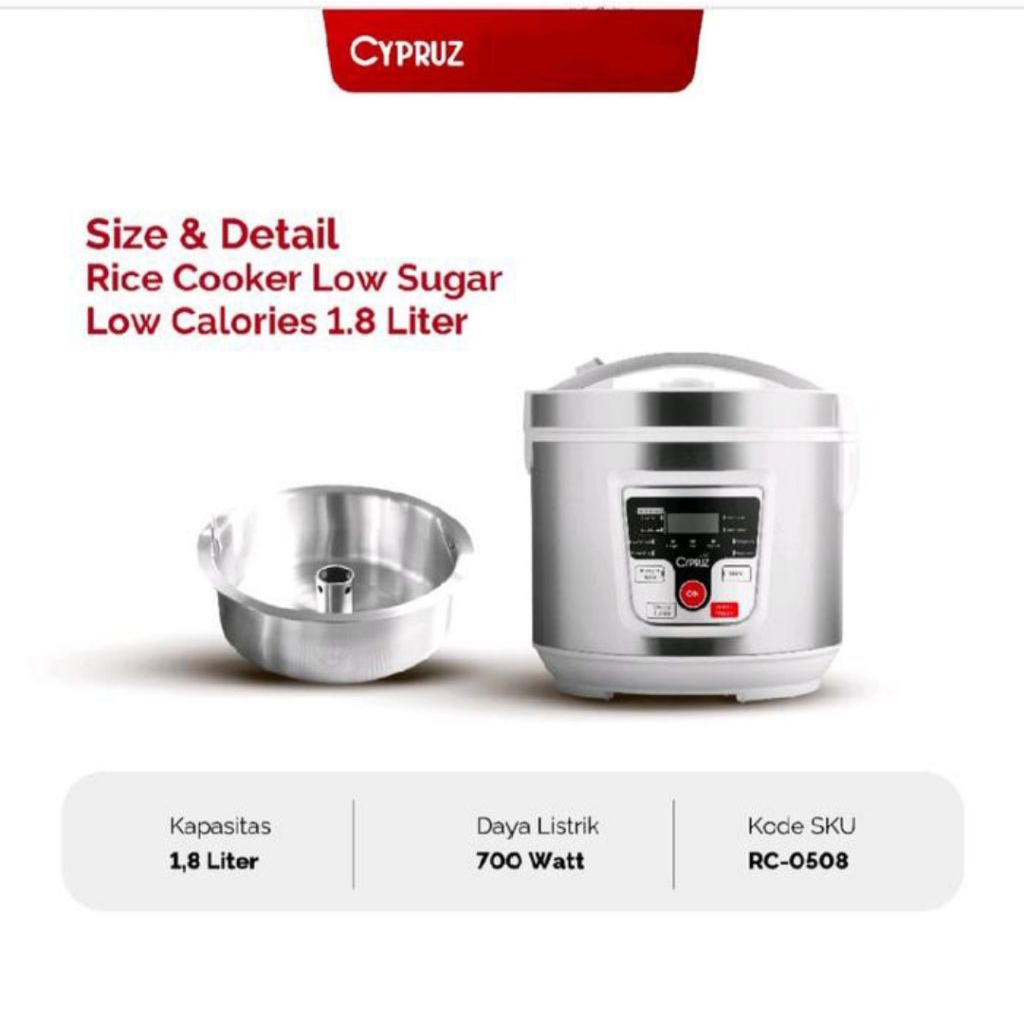 CYPRUZ RICE COOKER RC 0508 RENDAH GULA KALORI PENANAK NASI 1.8 LITER