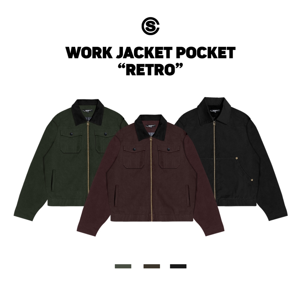 Sociale - Work Jacket Retro Coklat Double Pocket Jaket Pria