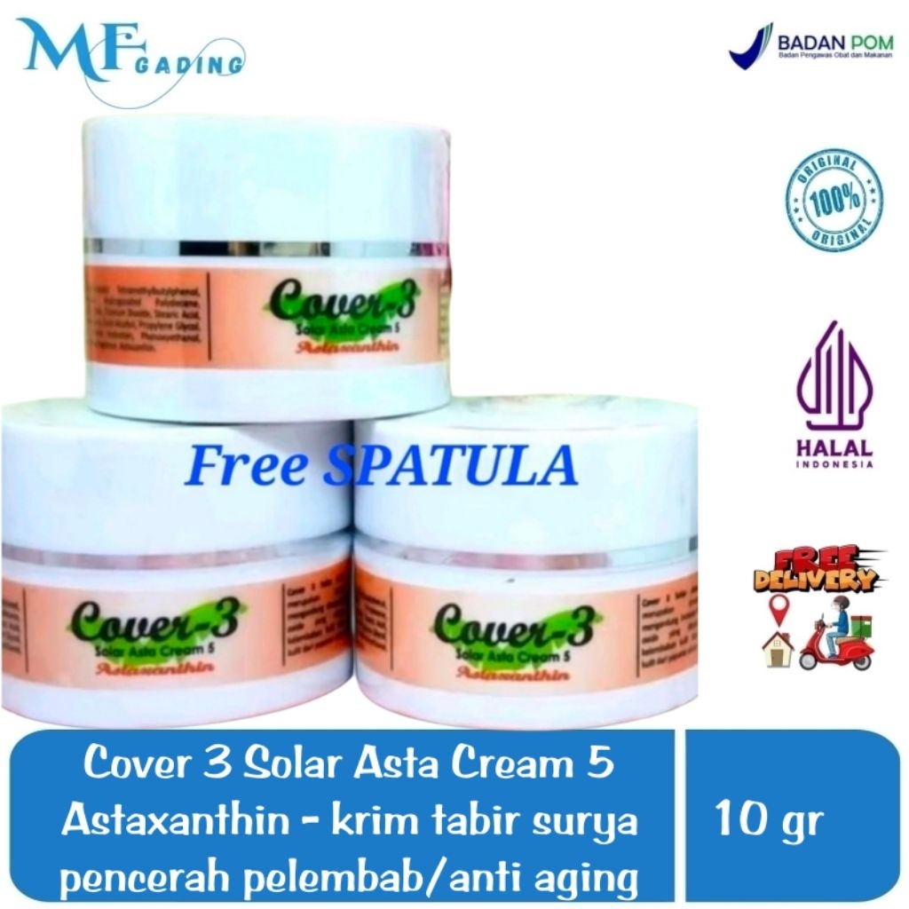 Cover 3 Solar Asta Cream 5 with Astaxanthin - krim tabir surya / sunscreen pencerah pelembab anti ag