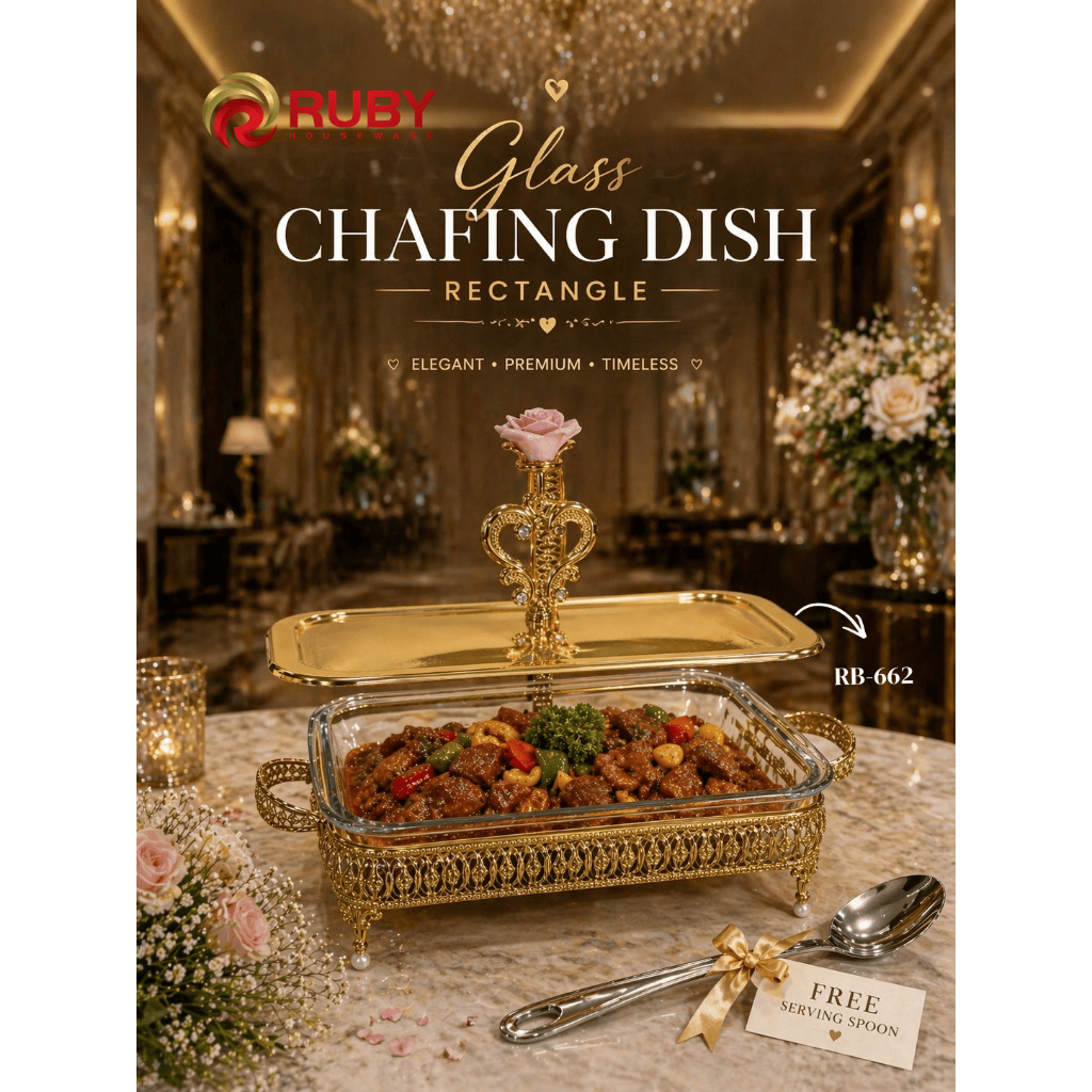 RUBY RB- 662 Glass Chafing Dish Rectangle Gold 3Liter