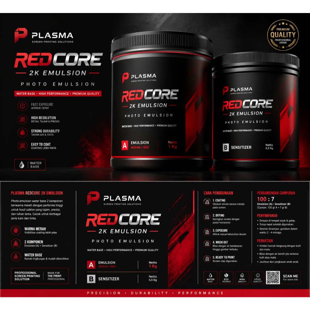 Afdruk Red Core 2k 1kg Plasma Photo emulusion Plastisol Rubber sablon Kaos Manual