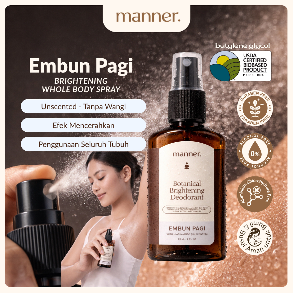 MANNER Embun Pagi Brightening Body Deodorant Spray 60ML Antiperspirant Natural Mencerahkan, Bunuh ba