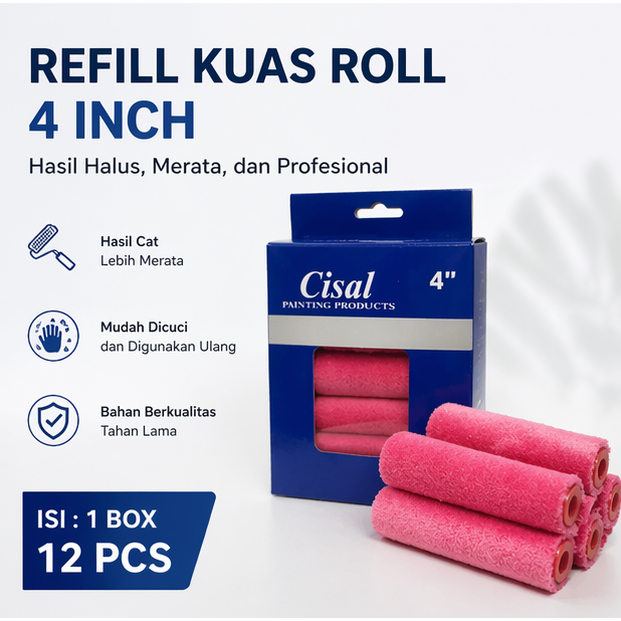 [1 Lusin] Refill Kuas Roll Cat Kapal Kecil 4inch | Kuas Roll Cat Minyak CISAL