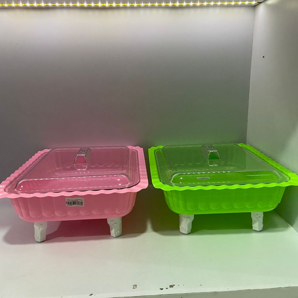 WADAH SAJI MAKANAN SEGI EMPAT / TEMPAT PRASMANAN TUTUP TRANSPARAN / FOOD TRAY PLASTIK WARNA / KOTAK 