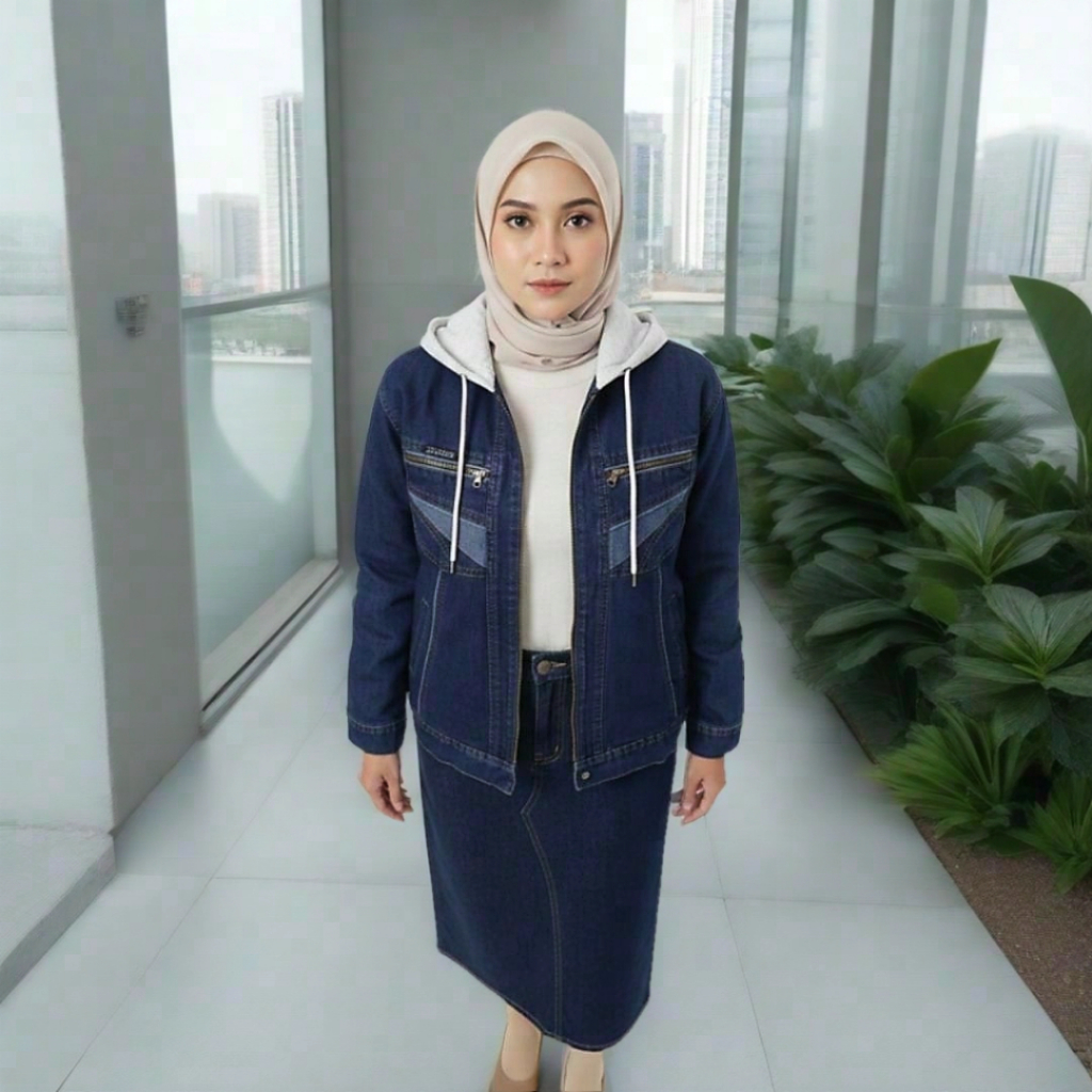 JAKET JEANS HOODIE RESLETING JAKET WANITA HOODIE RESLETING