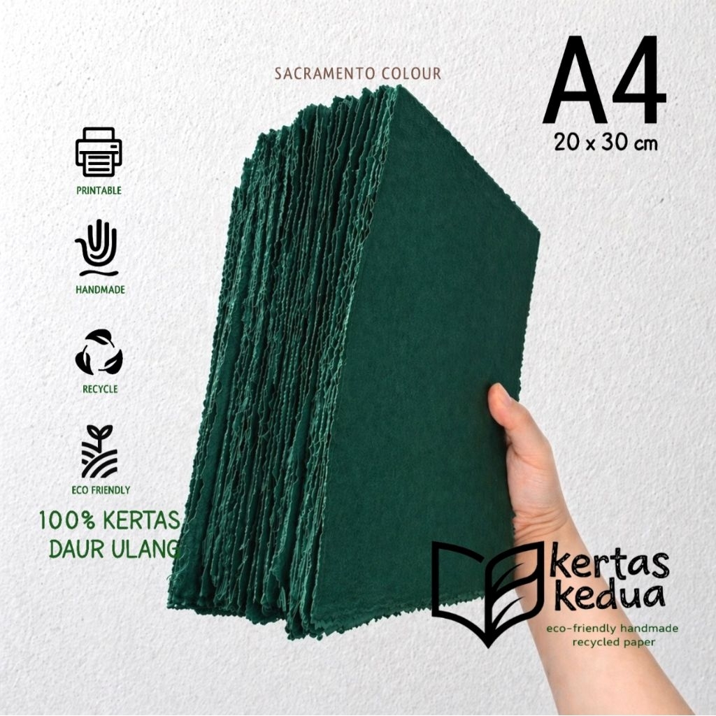 Kertas daur ulang A4 warna sacremento/ handmade/ bisa print/ recycled paper