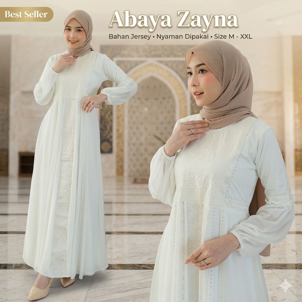 Abaya Zayna Gamis Wanita Putih Muslimah Maxy Dress