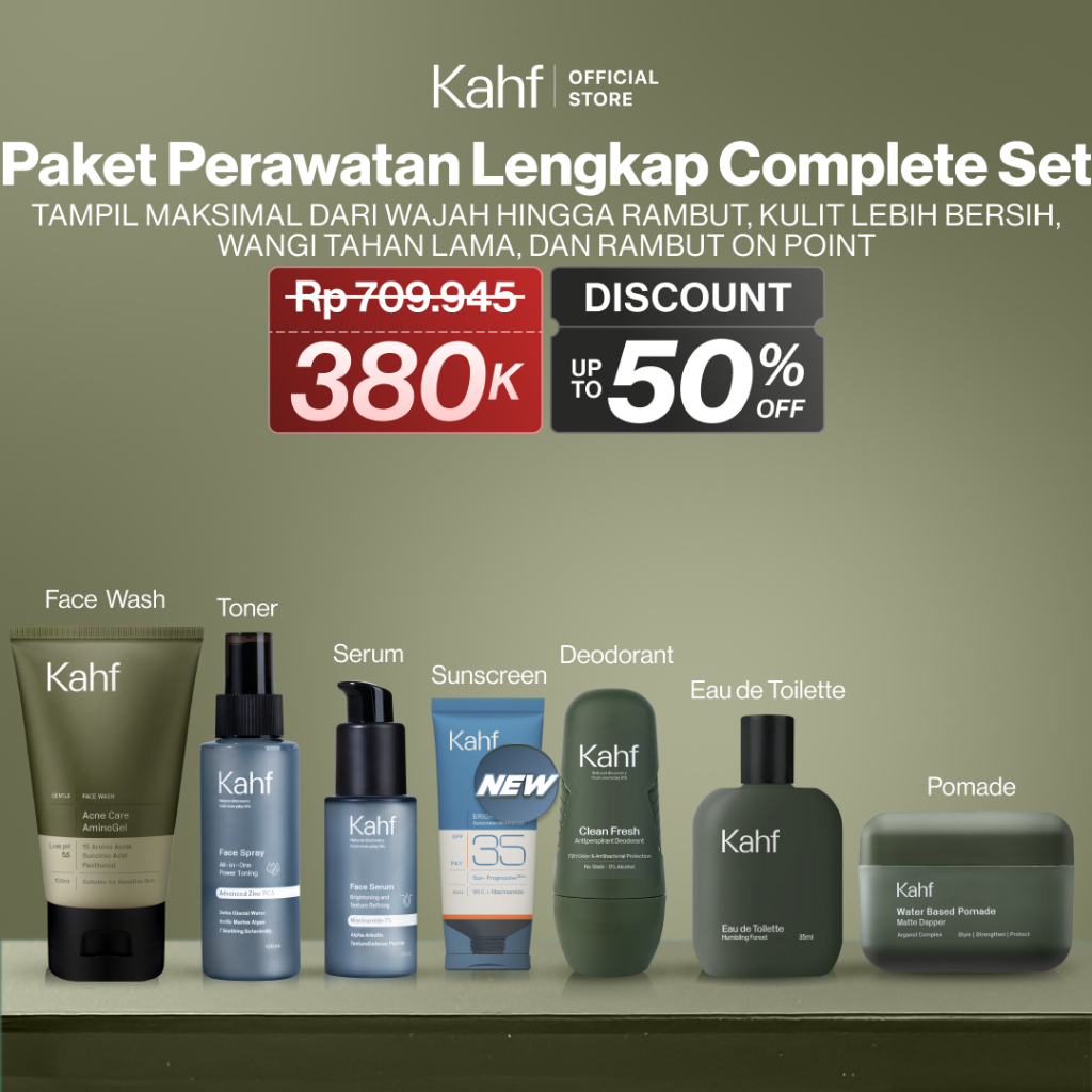 [KAHF BUNDLE 7IN1 PAKET PERAWATAN LENGKAP] Paket Complete Grooming (Face Wash + Toner + Serum + Suns