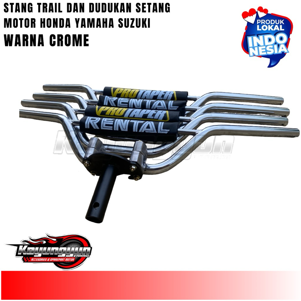 Paket Stang Stir Trail costum Chrome Dan Adaptor Dudukan Stang Motor Honda Yamaha Suzuki