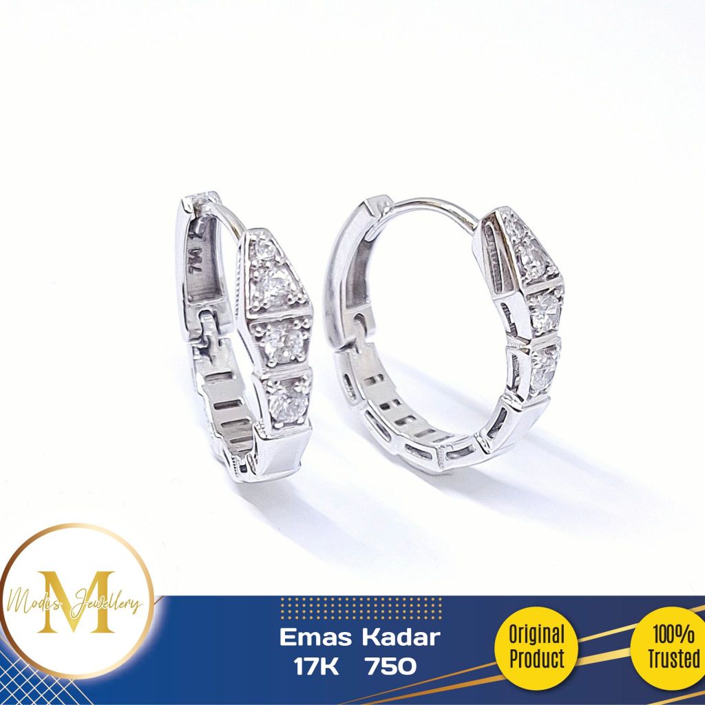 MODIS JEWELLERY - Anting Jepit Serpenti Putih - Emas 17k  750