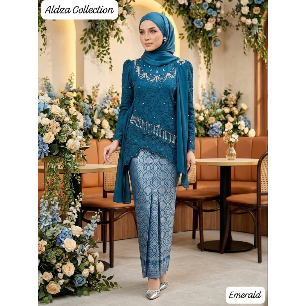 Kebaya Ratu Imorall Payet Kebaya Batik Emerald Blue (free hijab)