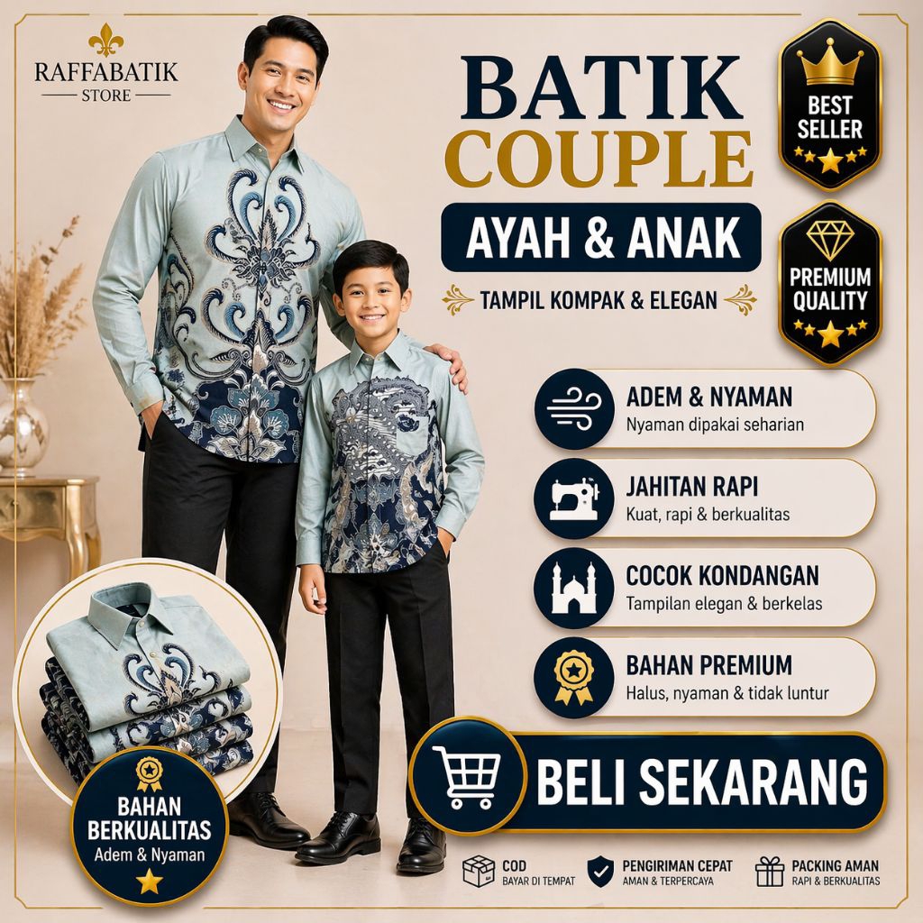 kemeja batik couple premium ayah anak hijau mint bahan halus elegan tampilan mewah