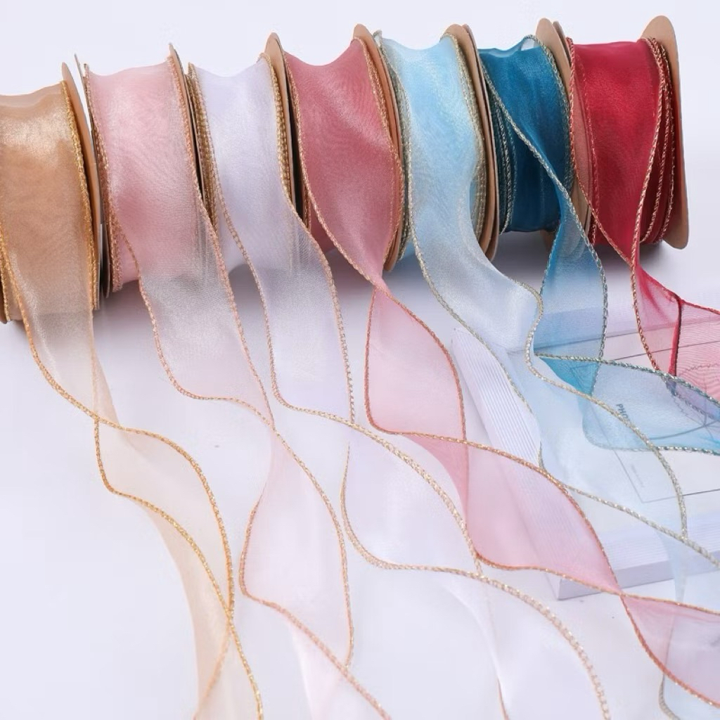 1 ROLL PITA ORGANZA KOREA 10 M LEBAR 4 CM/ 1 ROLL PITA ORGANZA BUKET BUNGA