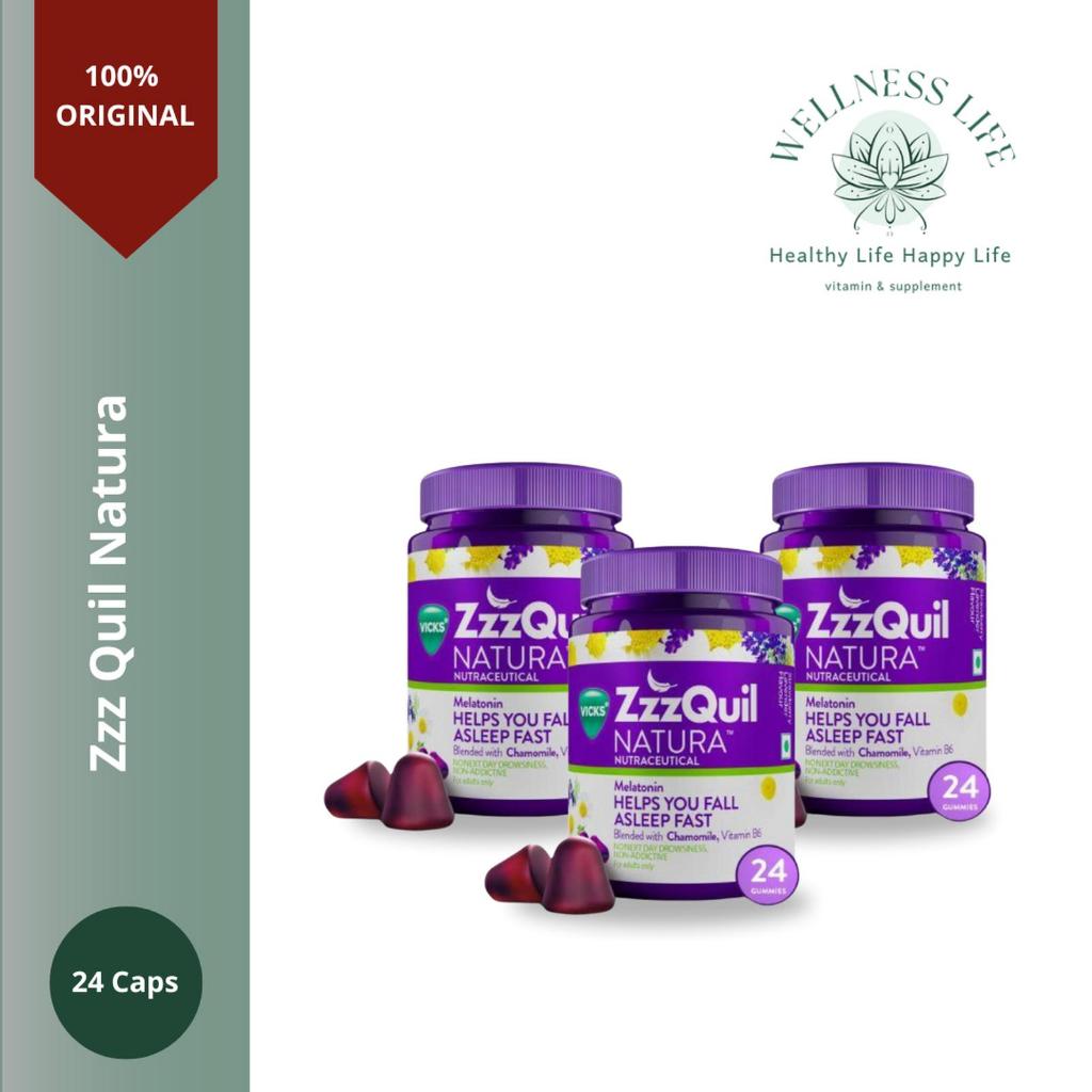 Vicks ZzzQuil Natura, Melatonin Non-Addictive Sleep Gummy Tidur nyaman - 10 caps