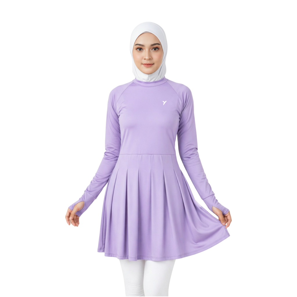 AMMY - Dress Tunik Sport Muslimah Roundhand Anti UV Cocok untuk Olahraga & Casual - LILAC