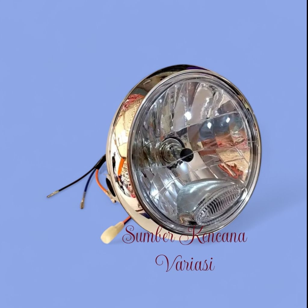 Lampu Depan Motor RX-King Bulat dengan Cover Crom Glowing Tebal dan Kokoh