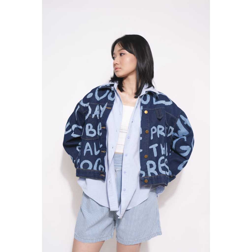 Jaket Denim Wanita Grafiti – Jeans Jacket Streetwear Korean Style Kekinian