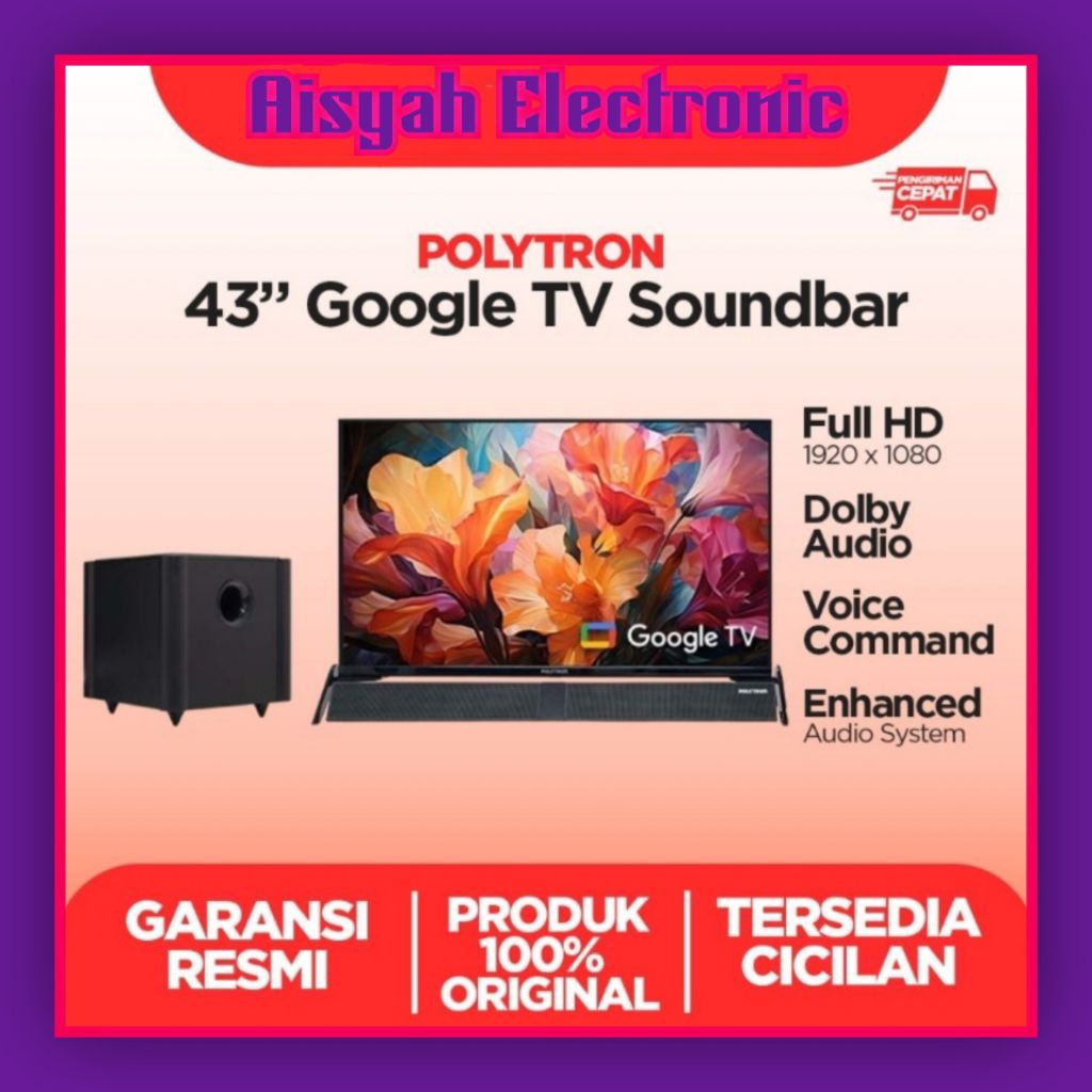 GOOGLE TV POLYTRON 43 INCI 43BG5058 SOUND BAR GARANSI 5 TAHUN