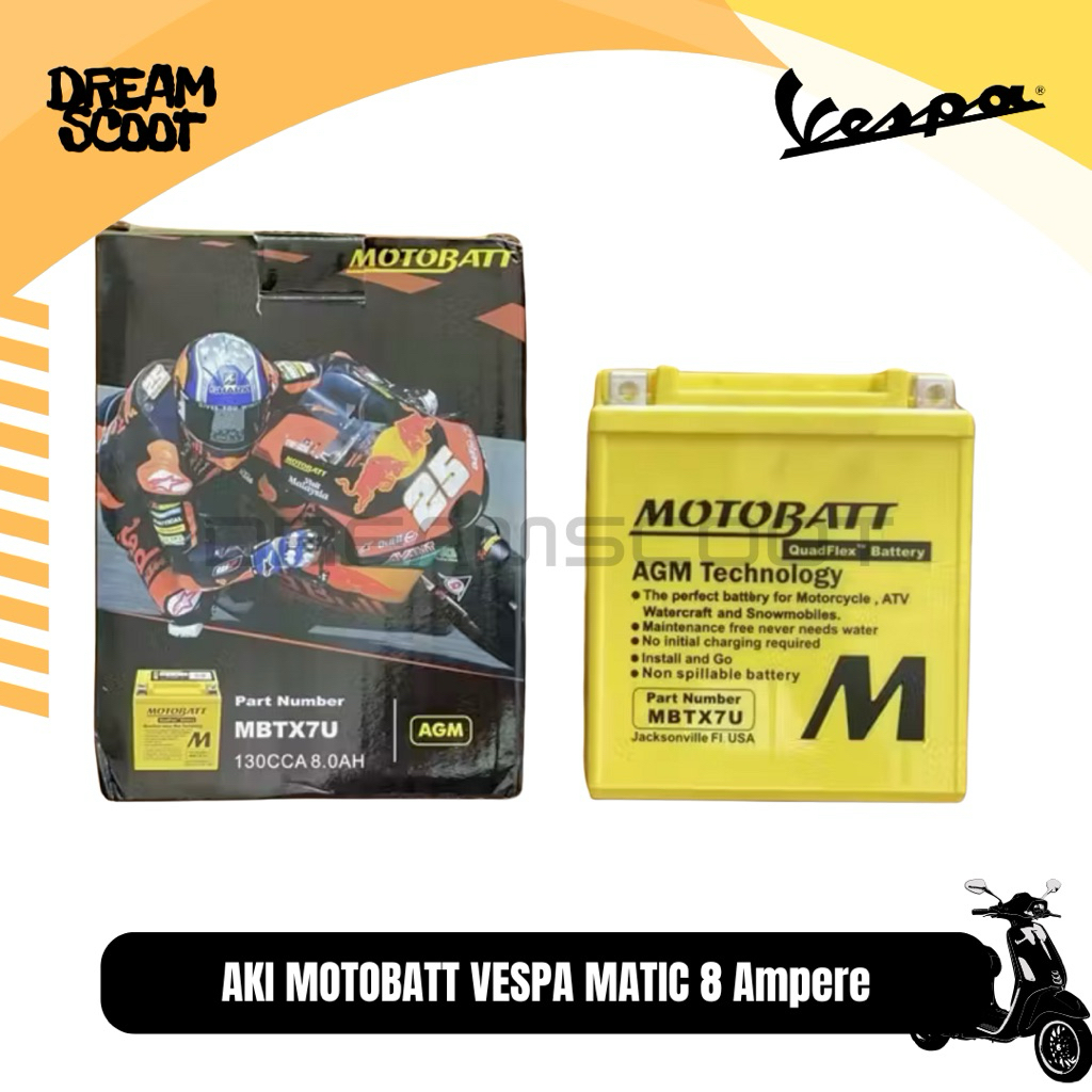 Aki Motobatt 12V 8Ah Vespa matic Aki vespa Sprint Aki vespa Primavera Aki Vespa s Aki vespa LX Aki V