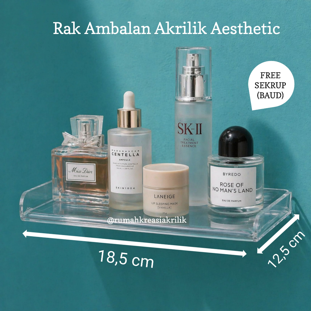 AcryLux Rak Ambalan Akrilik Bening 3mm Rak Dinding Skincare Parfum Minimalis