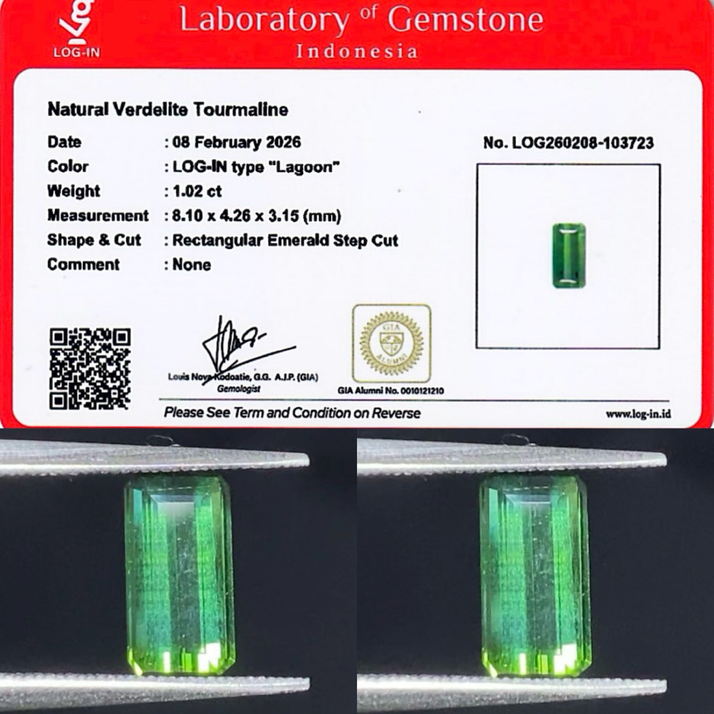 1,02 cts Natural Lagoon color Verdelite Tourmaline origin Est. Mozambique No Treatment Memo LOGIN