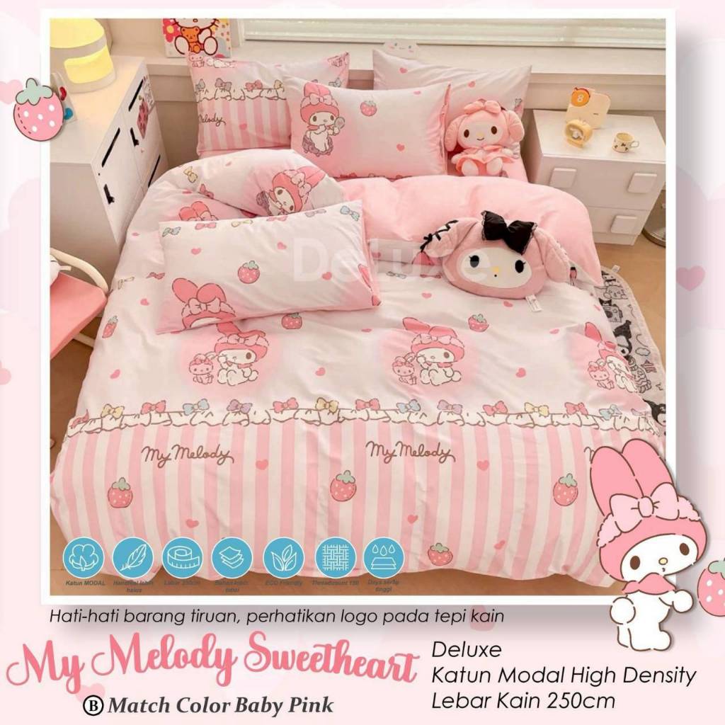 Sprei Set Katun Beverly Motif My Melody Sweetheart