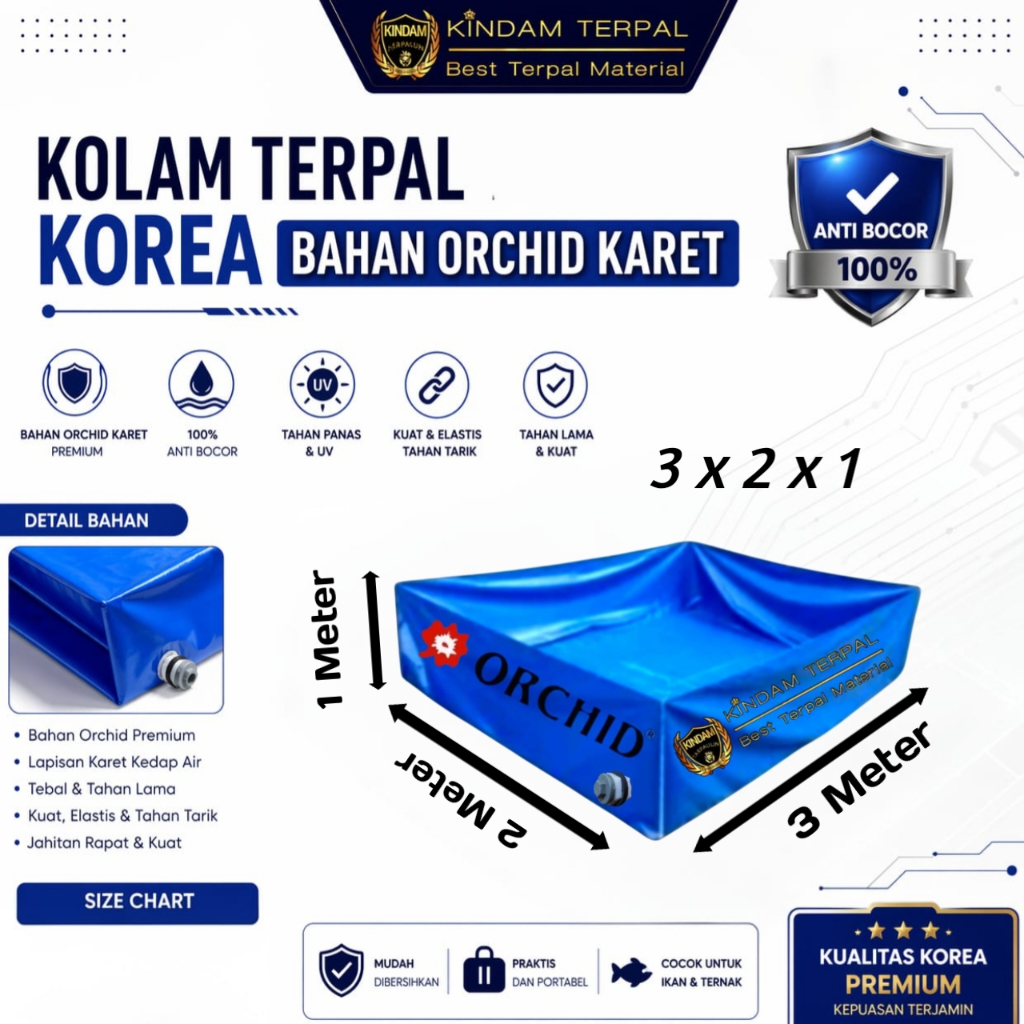 KOLAM TERPAL ORCHID 3x2x1 SEMI KARET | KOLAM TERPAL IKAN LELE, NILA, GURAME, KOI