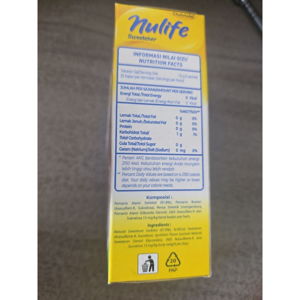 diabetasol nulife sweetener isi 25 schet