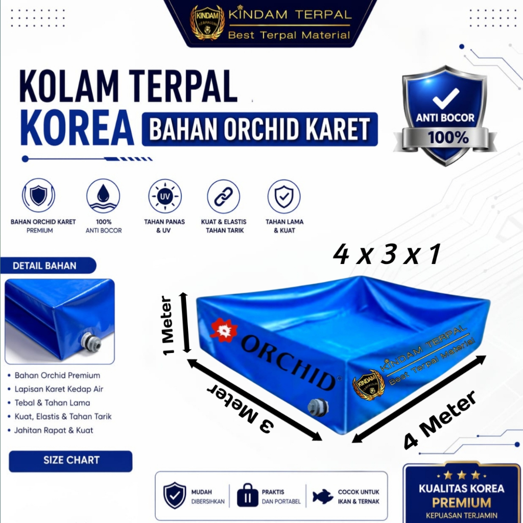 KOLAM TERPAL ORCHID 4x3x1 SEMI KARET | KOLAM TERPAL IKAN LELE, NILA, GURAME, KOI