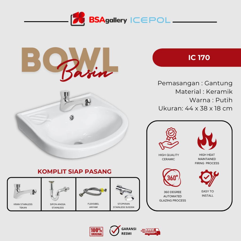 BSA Gallery WASTAFEL CUCI TANGAN GANTUNG LENGKAP ICEPOL IC 170+ KRAN AIR WASHTAFEL