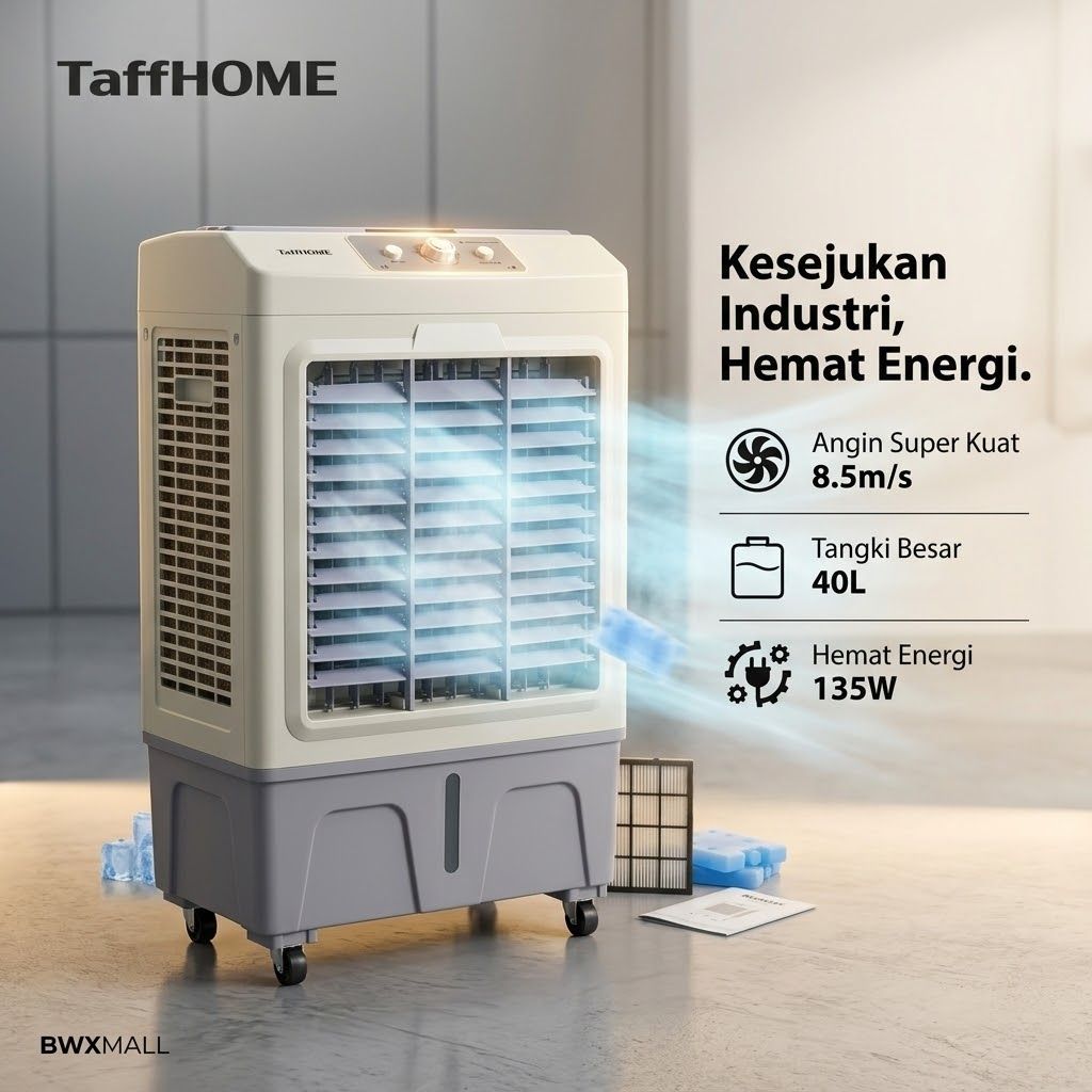 Kipas Angin Air Cooler TaffHOME 5000 Penyejuk Ruangan Besar 40 Liter Pendingin Udara Industri Kipas 
