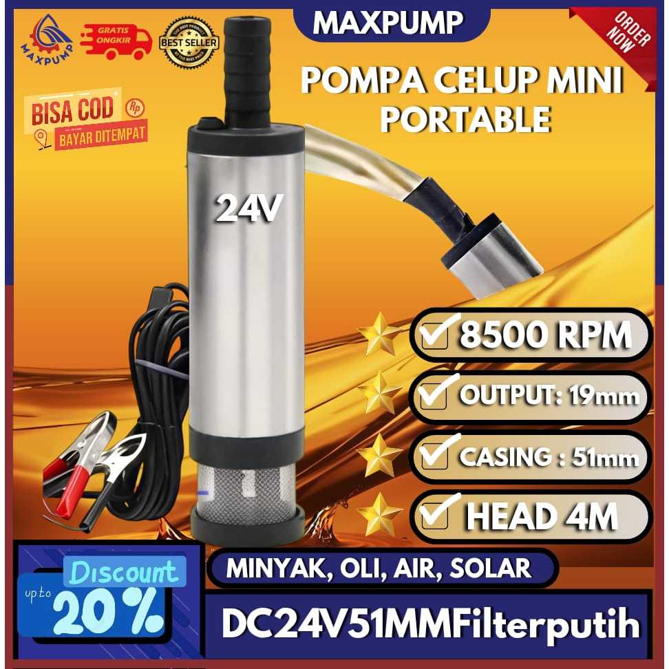 MAXPUMP Pompa Air Celup Mini DC 24V Pompa Transfer Diesel Solar Minyak Oli Air Pompa Minyak Celup DC