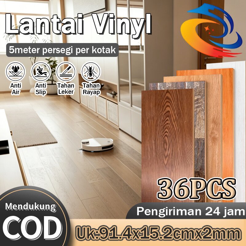 Lantai Vinyl 1box (36pcs) Lantai Vinyl Stiker Perekat Floor Vinyl Lantai Stiker Lantai Waterproof Ka