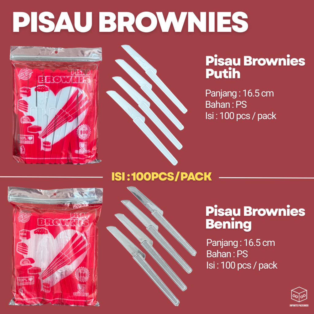 (ISI 100 PCS) Pisau Kue Brownies Plastik Putih Bening Tebal | Pisau Kue Tart | Pisau Bolu | Pisau Ro