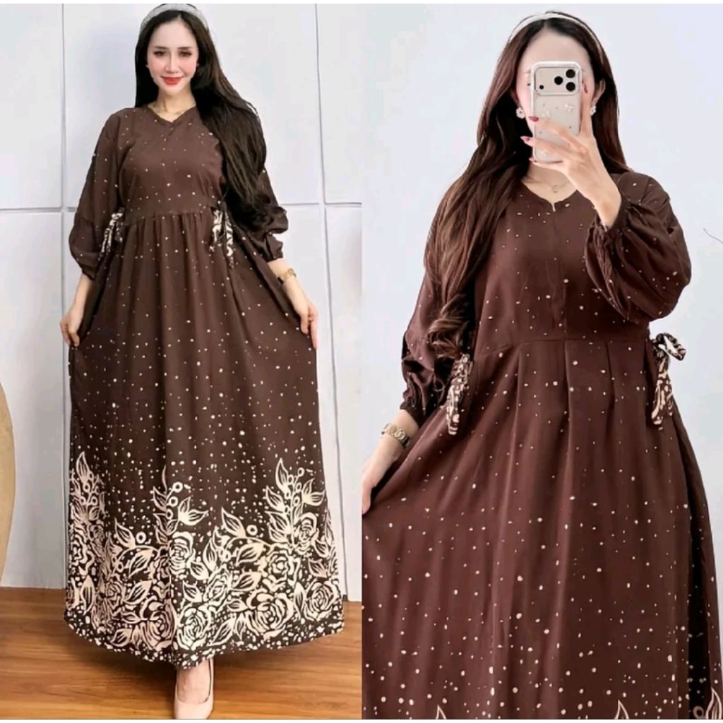 Gamis Wanita Gamis Ibu Ibu Terbaru Gamis Rayon Motif Bunga Bunga Gamis Rayon Premium Home Dress Fami