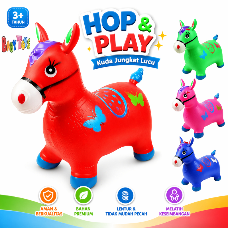 BabyToys Mainan Anak Kuda Kudaan Karet Tebal Jumbo Jungkat Jungkit Tunggang Tunggangan Suara Musik