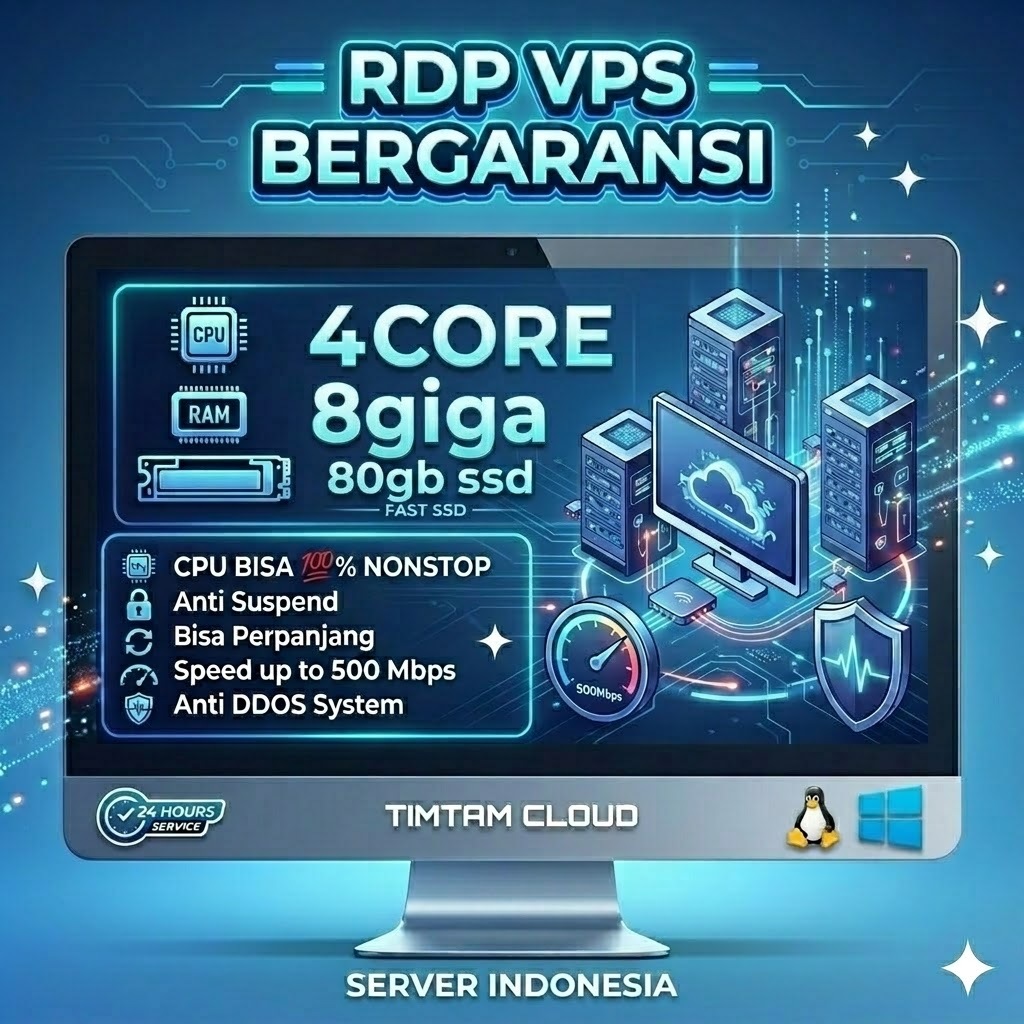 RDP VPS Server Indonesia 8GB RAM 4 Core - Aman, Stabil, dan Full Garansi