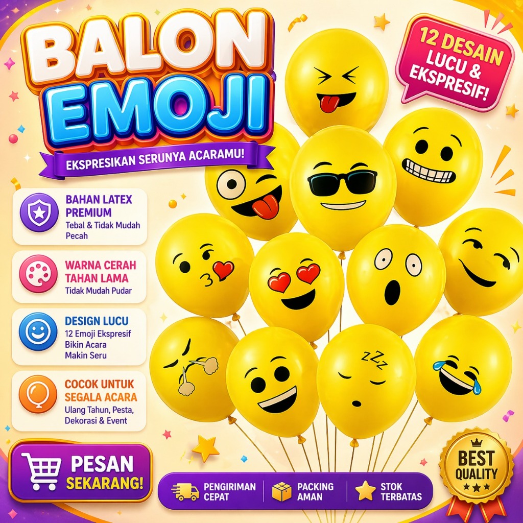 Balon emoticon kuning perpack isi 100