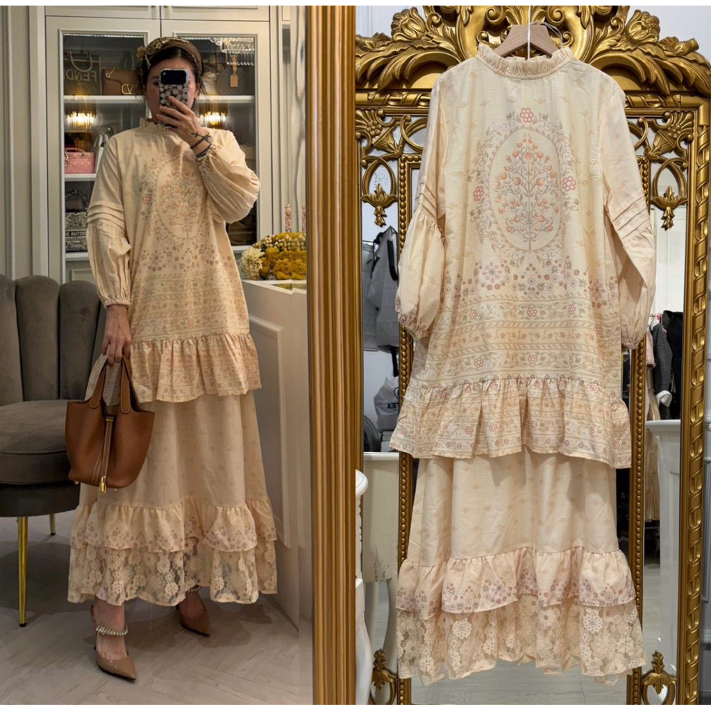 TATAOS BANGKOK BY MEIJIWANG MELISA RENDA LACE SET BLOUSE ROK RUFFLE ETNIK BUNGA TAG LABEL COTTON LIN