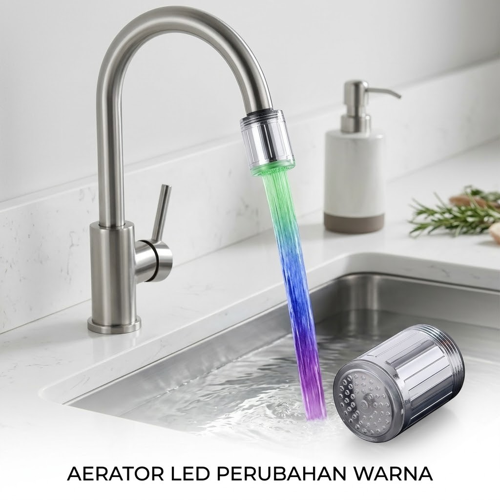 Lampu Keran Air LED 7 Warna Kinetik Mesin Filter Saring Rumah Kolam Akuarium Konektor 1/2 Inch ABS