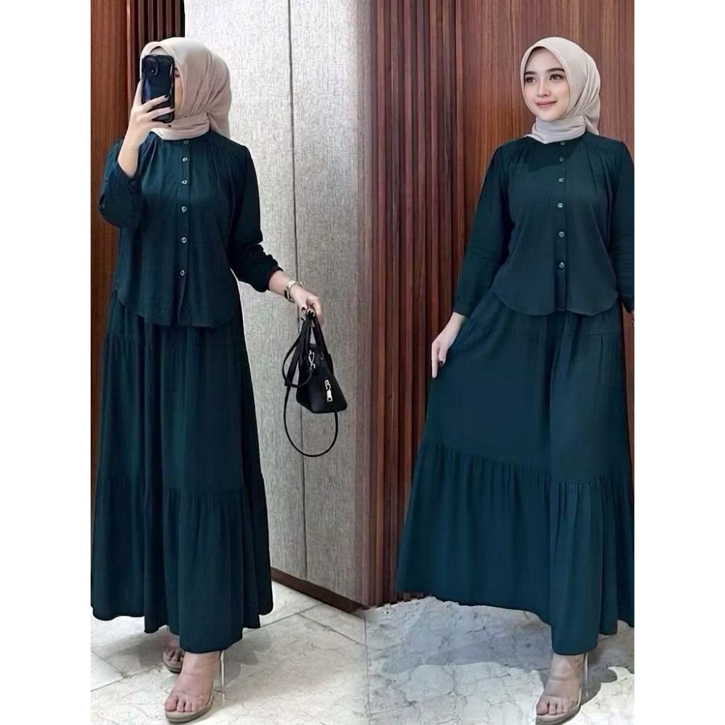 Oneset Rok Polos Rayon Twill Busui Friendly Jumbo 2in1 Set Gamis polos