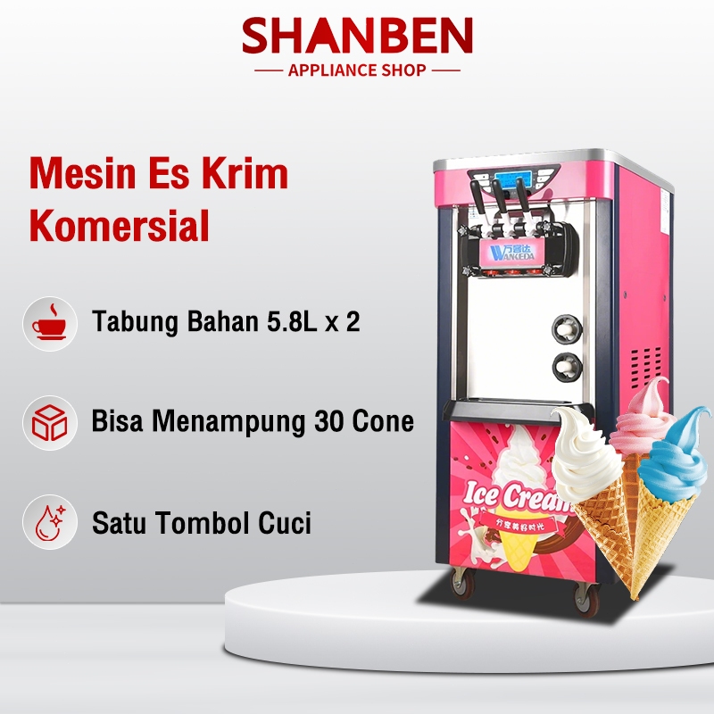 SHANBEN Mesin Es Krim Komersial Tipe Tegak Otomatis Penuh Mesin Es Krim Sundae Mesin Cone
