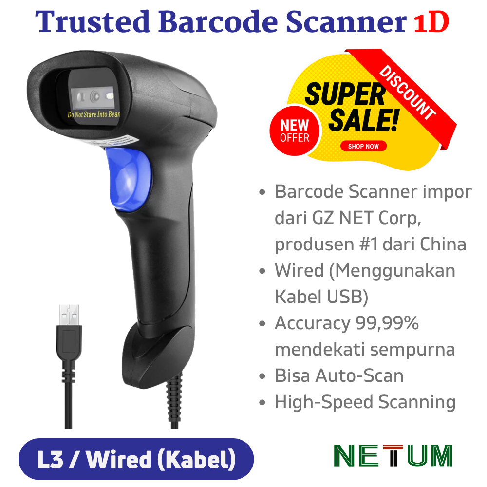 NETUM Wired Barcode Scanner - Scanner 1D Kabel USB