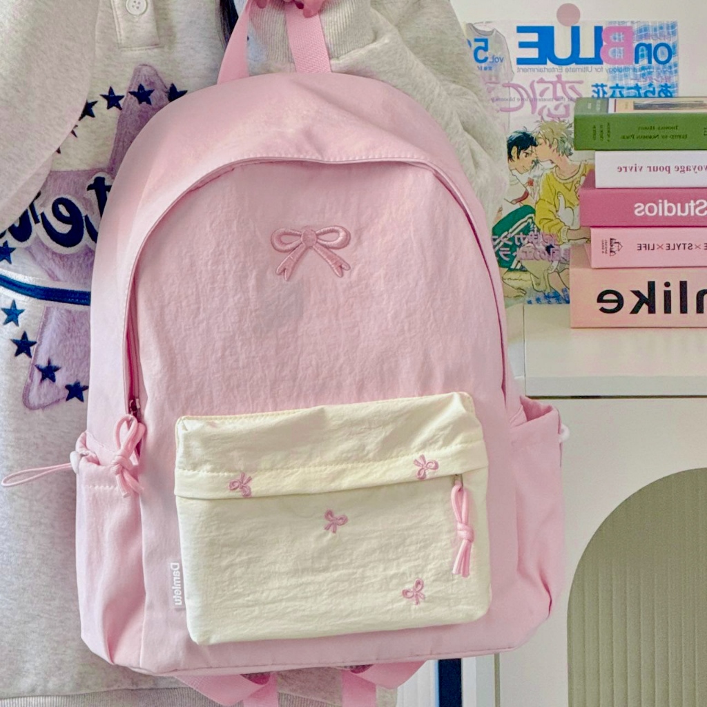 Tas Ransel Anak Perempuan Motif Pita SD SMP Pink Korea Coquette Aesthetic Lucu Import Tas Sekolah Ce