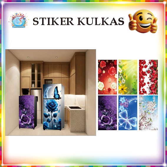 Stiker Kulkas 1 Pintu dan 2 Pintu Motif Bunga Unik Cantik Bagus K0178 ES-K0183 ES