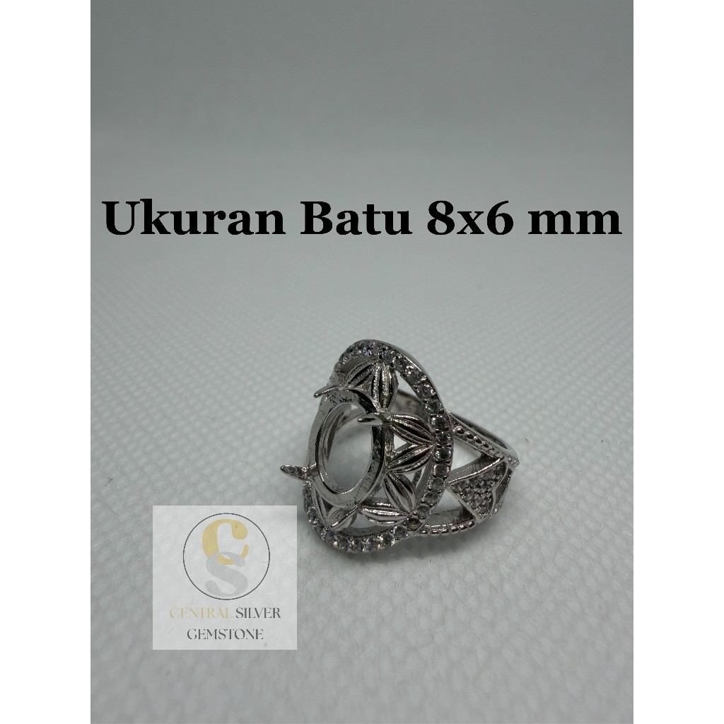 Emban Cincin Silver wanita untuk batu akik [Ukuran 8x6 mm]