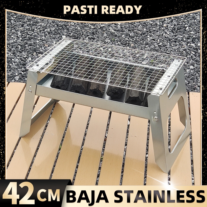 Panggangan Besi All Metal 42cm Super Jumbo Alat Bakaran BBQ Barbeque Lipat Portable Anti Karat Alat 