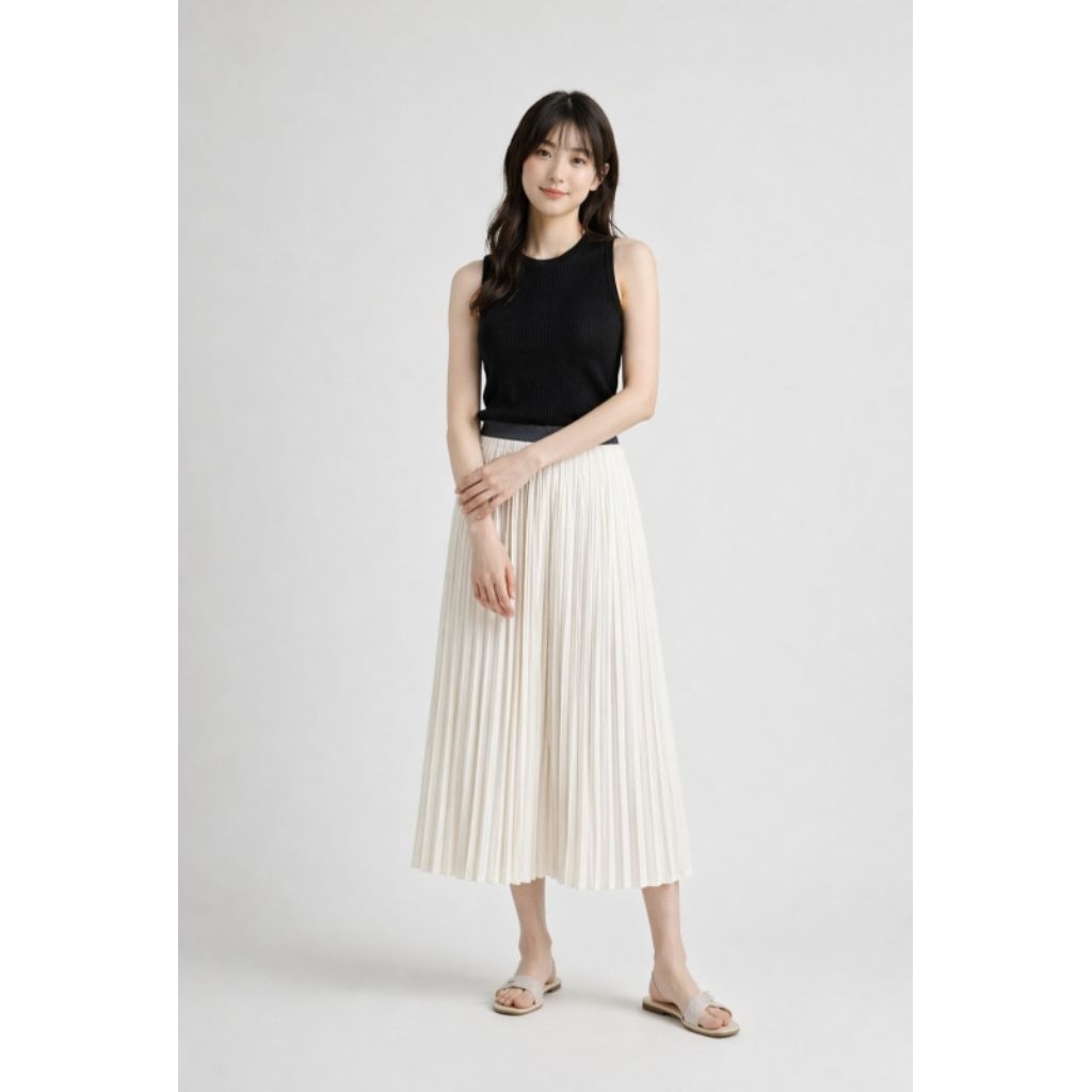 Skirt UNIQLO Midi Accordion Pleated Broken White