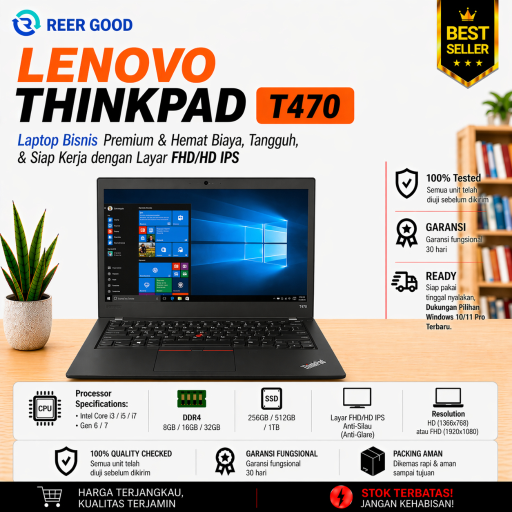 LENOVO THINKPAD T470 CORE I5 I7 GEN 6 7 LAPTOP BEKAS MURAH BERKUALITAS BERGARANSI MULUS LIKE NEW