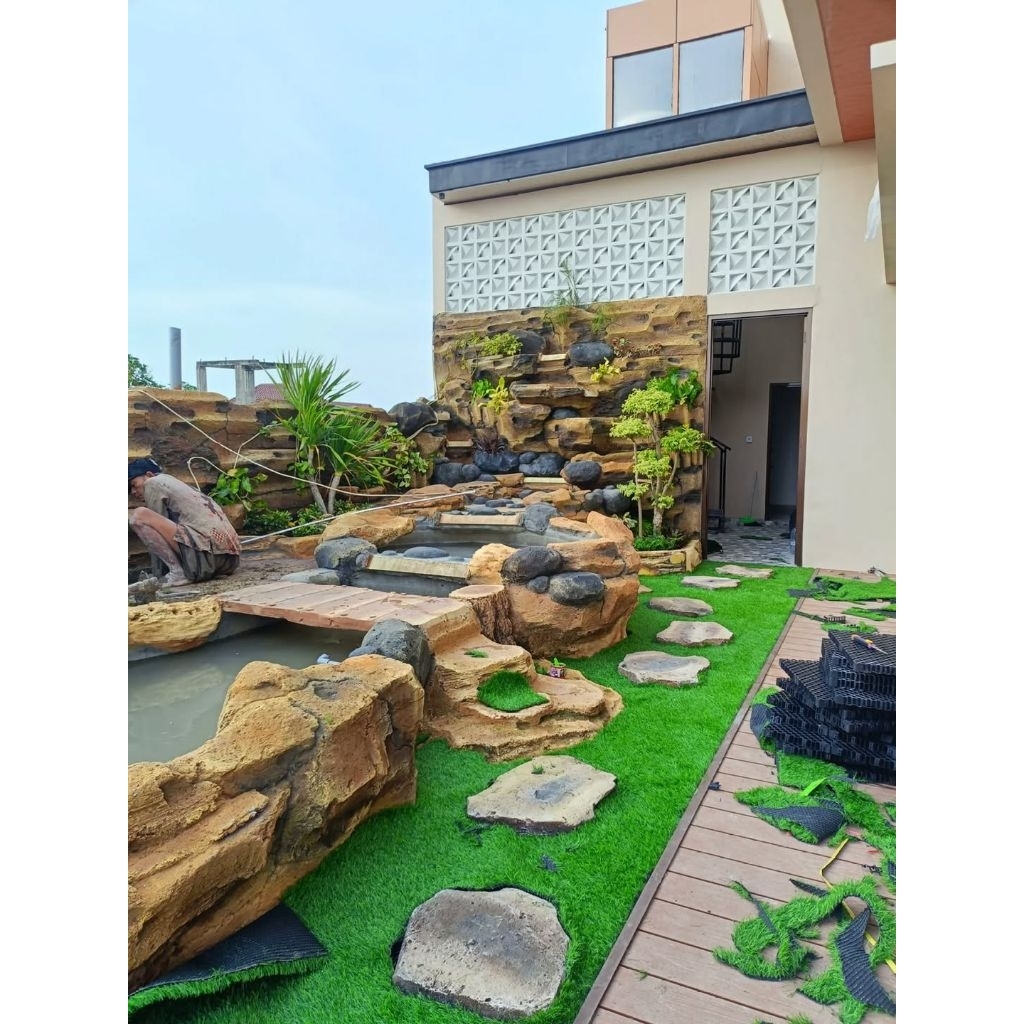 Kolam tebing relief air mancur / kolam ikan / kolam koi / kolam minimalis / pembuatan dekorasi taman